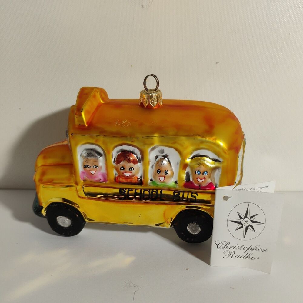 Christopher Radko Schoolbus Christmas Ornament Hand painted Vintage 1999